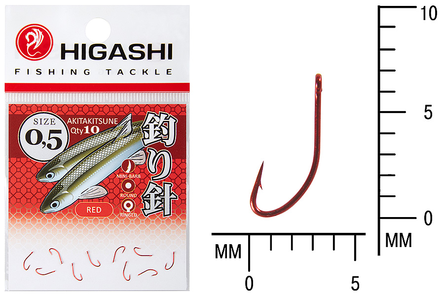Higashi Крючок HIGASHI Akitakitsune ringed #0,5 Red