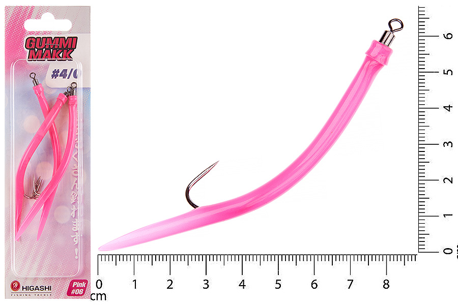Higashi Крючок оснащенный кембриком HIGASHI Gummi Makk #4/0 (set-3pcs) #06 Pink