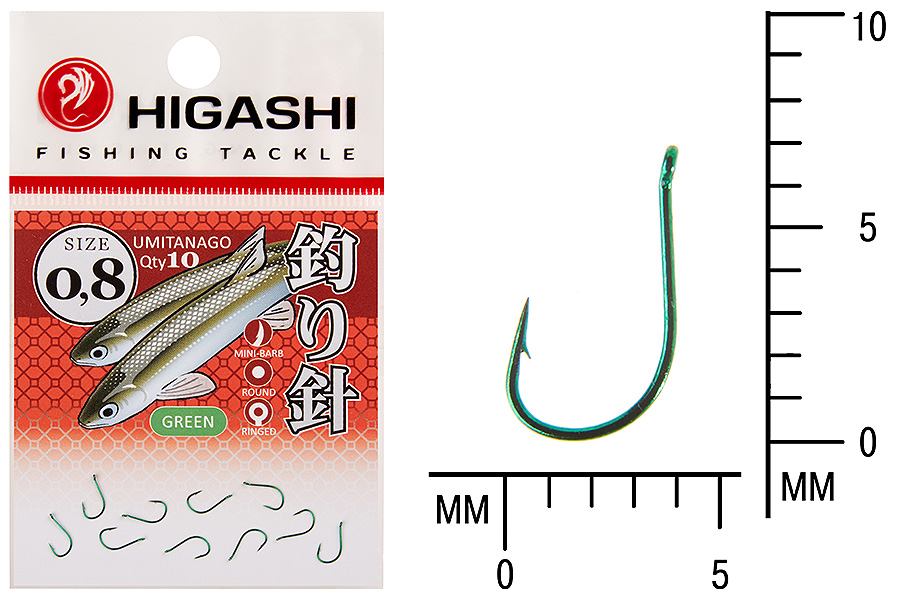 Higashi Крючок HIGASHI Umitanago ringed #0,8 Green