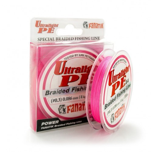 шнур плетеный Fanatik ultralight PE X4 100m (#0.3) 0.086mm (4.0kg) Pink