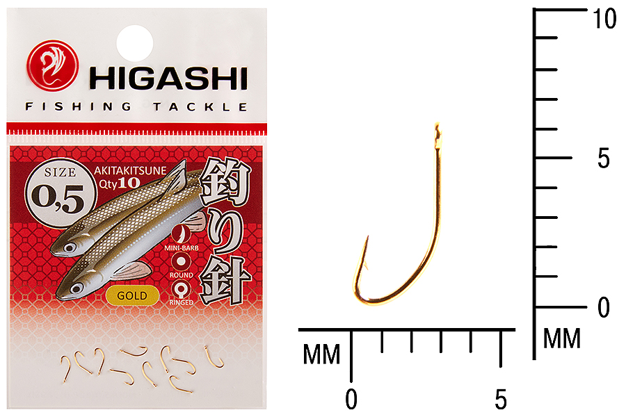 Higashi Крючок HIGASHI Akitakitsune ringed #0,5 Gold