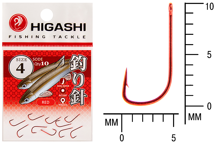 Higashi Крючок HIGASHI Sode ringed #4 Red