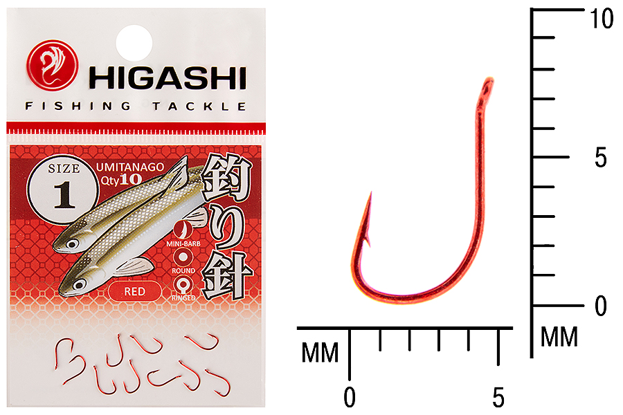 Higashi Крючок HIGASHI Umitanago ringed #1 Red