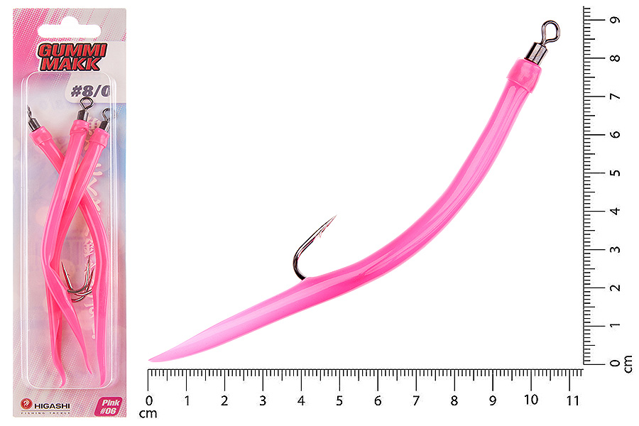 Higashi Крючок оснащенный кембриком HIGASHI Gummi Makk #8/0 (set-3pcs) #06 Pink