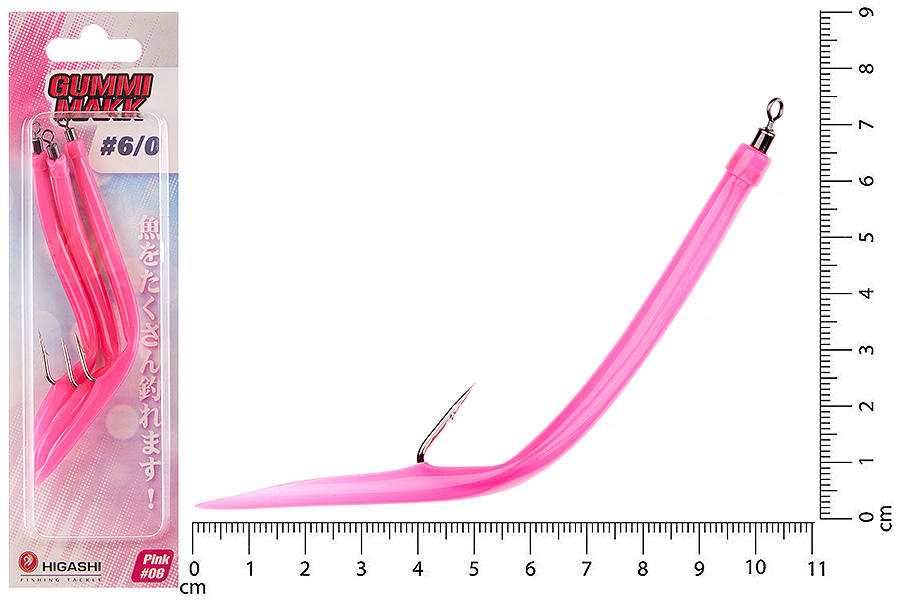 Higashi Крючок оснащенный кембриком HIGASHI Gummi Makk #6/0 (set-3pcs) #06 Pink