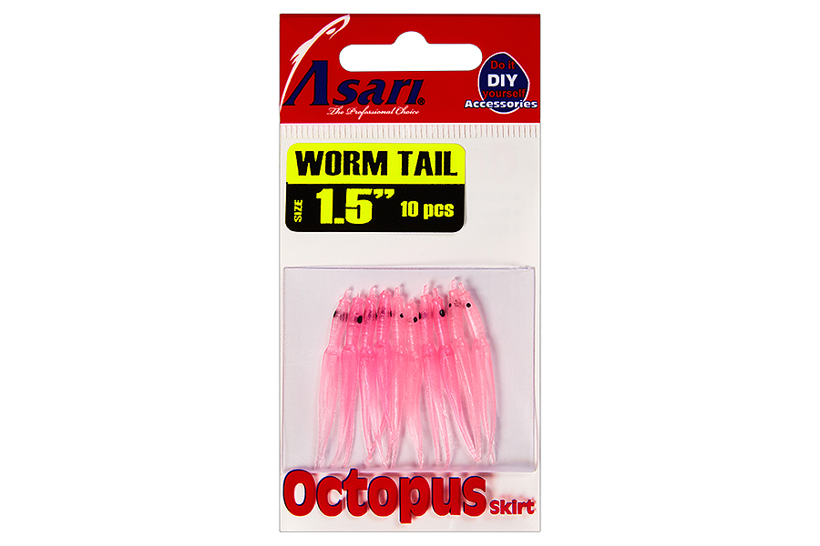 Asari Октопус ASARI Worm Tail 1.5" #08-Flo Pink