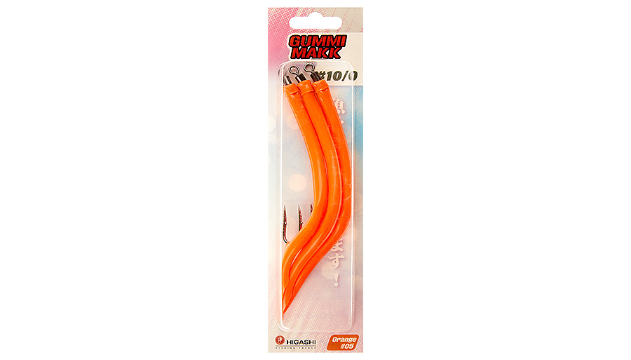 Higashi Крючок оснащенный кембриком HIGASHI Gummi Makk #10/0  (set-3pcs) #05 Orange