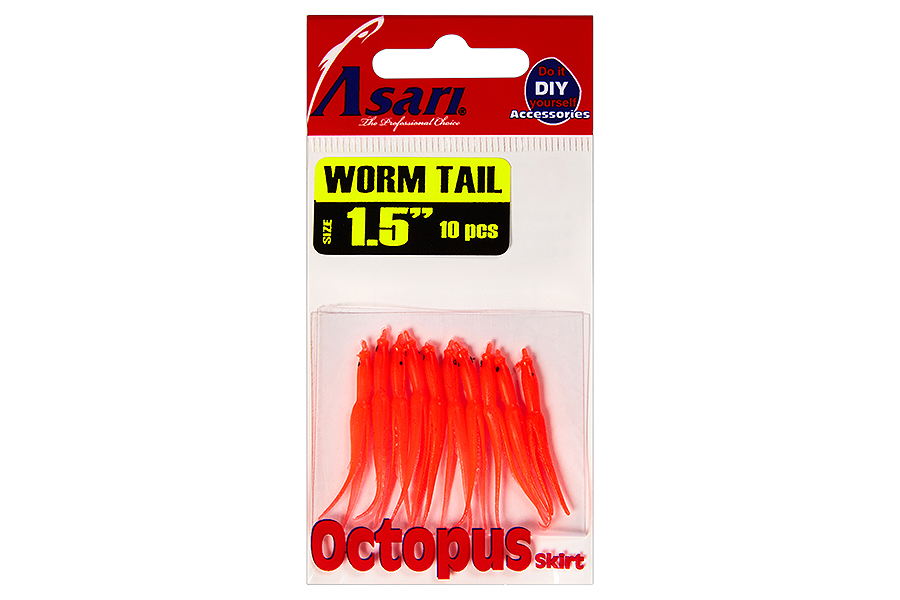 Asari Октопус ASARI Worm Tail 1.5" #01-Flo Red