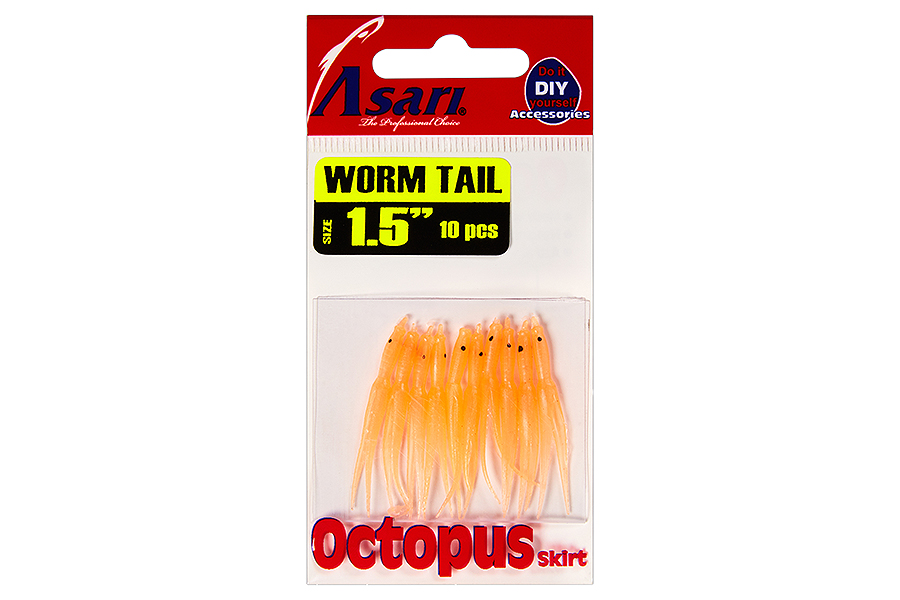 Asari Октопус ASARI Worm Tail 1.5" #02-Orange